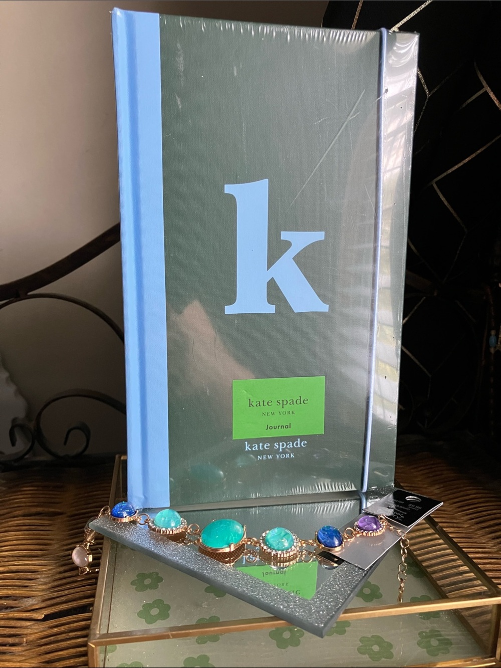 kate spade Green & Light Blue Hardcover Journal with a FREE piece of jewelry:)